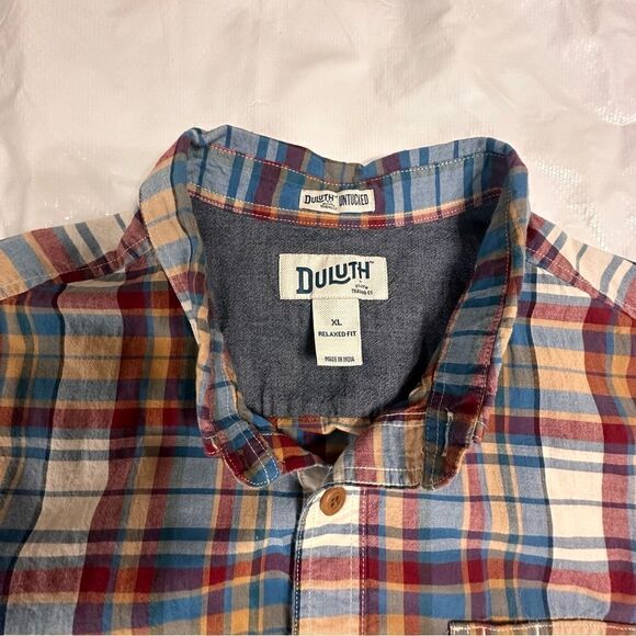Duluth Trading Untucked Short Sleeve Blue and Red Check Relaxed Fit Shirt XL - Picture 5 of 9